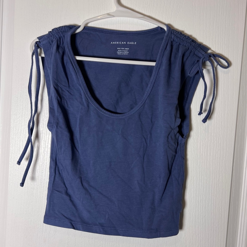 American Eagle Women's Blue Gathered Sleeve Tank Top Size XXS TTP‎ XXCH NWOT